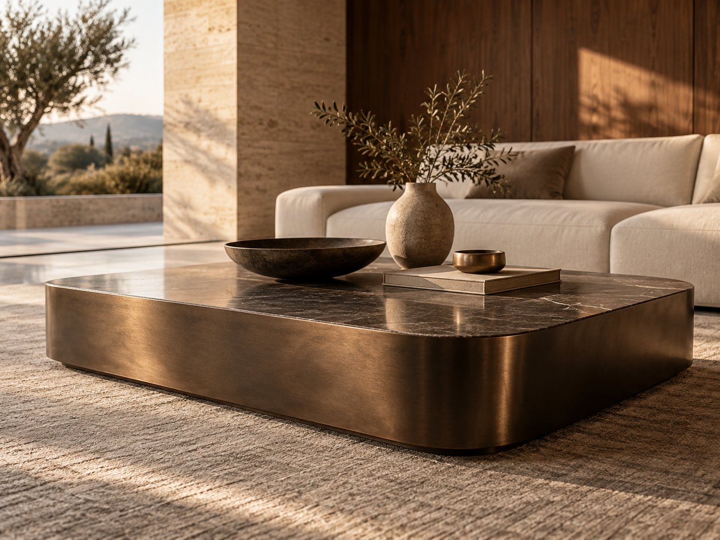Low sculptural coffee table in a calm living space